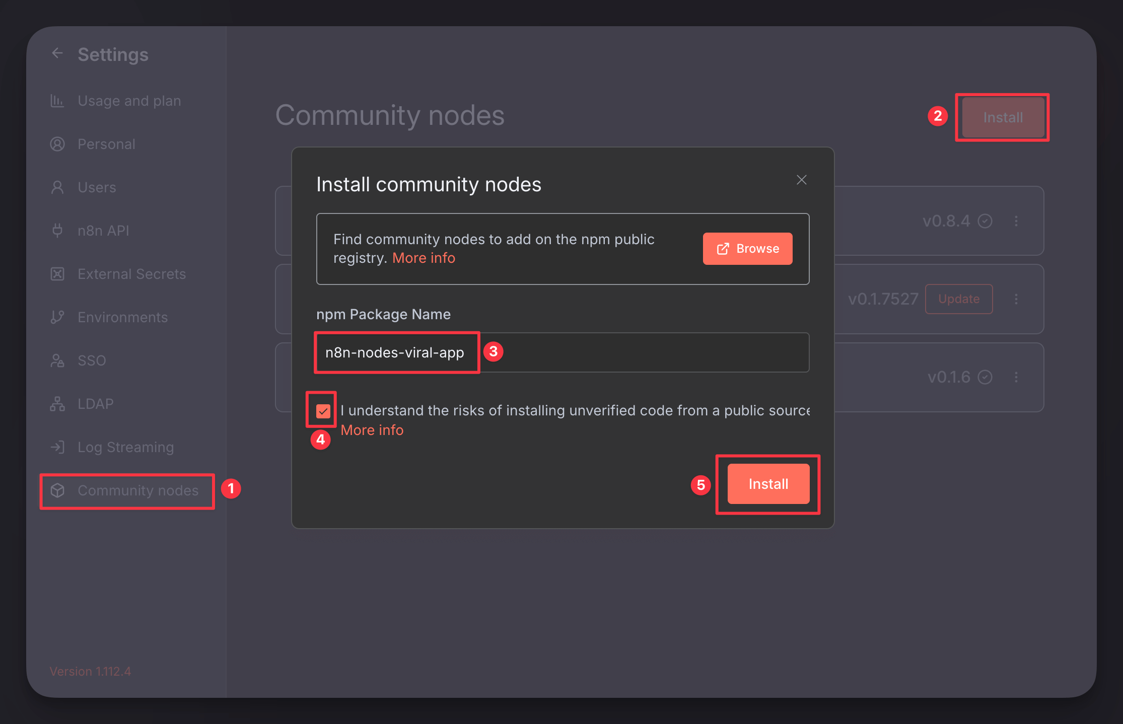 Installing viral.app community node in n8n settings Installing viral.app community node in n8n settings