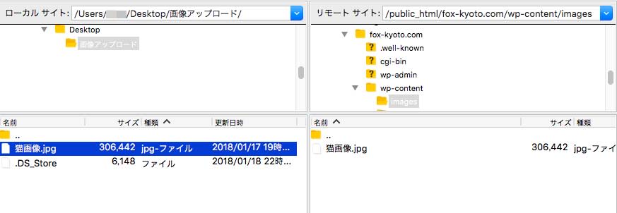 FTPで画像のアップロード完了
