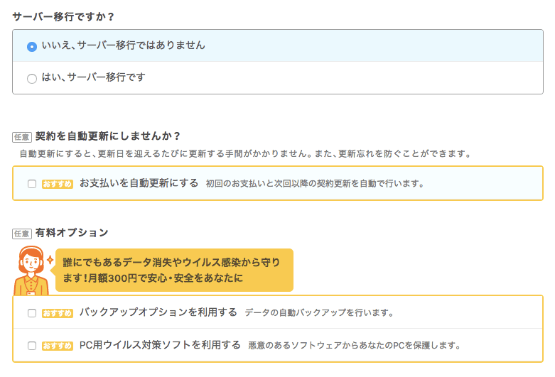 オプションの選択