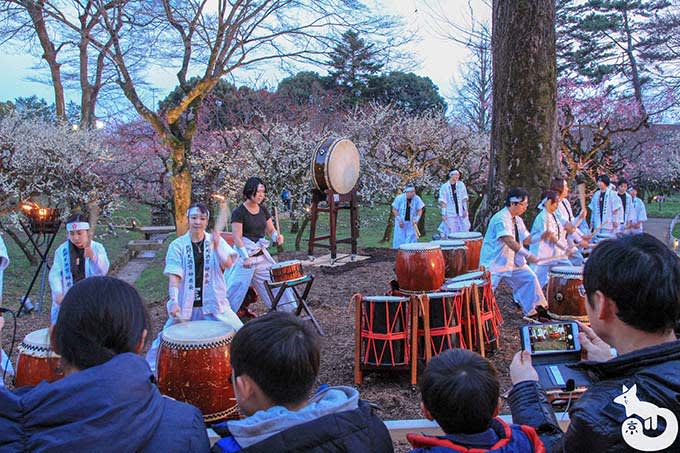 北野天満宮 梅のライトアップ 神若会の方たちによる太鼓の演奏