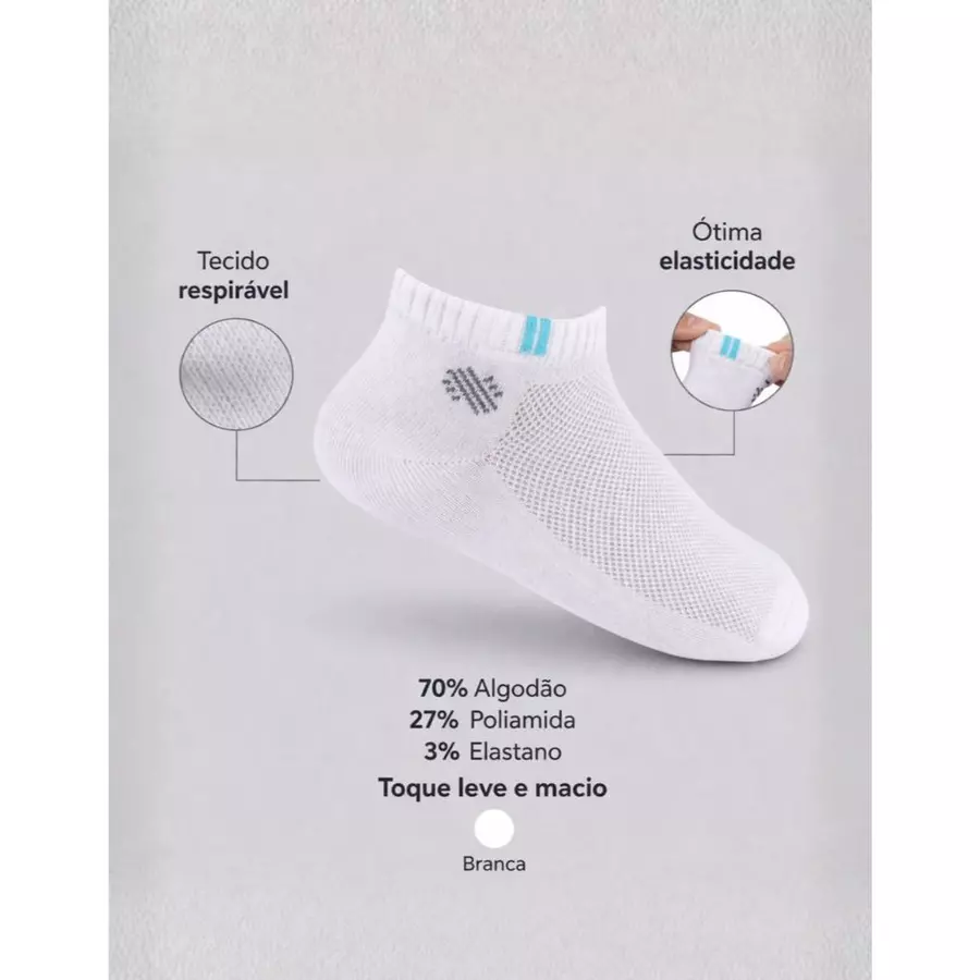 Visual 2 de Kit com 6 Meias Feminina Soquete em Fios de Algodão Tecido Respirável Macio e Alta Elasticidade do 34 ao 39