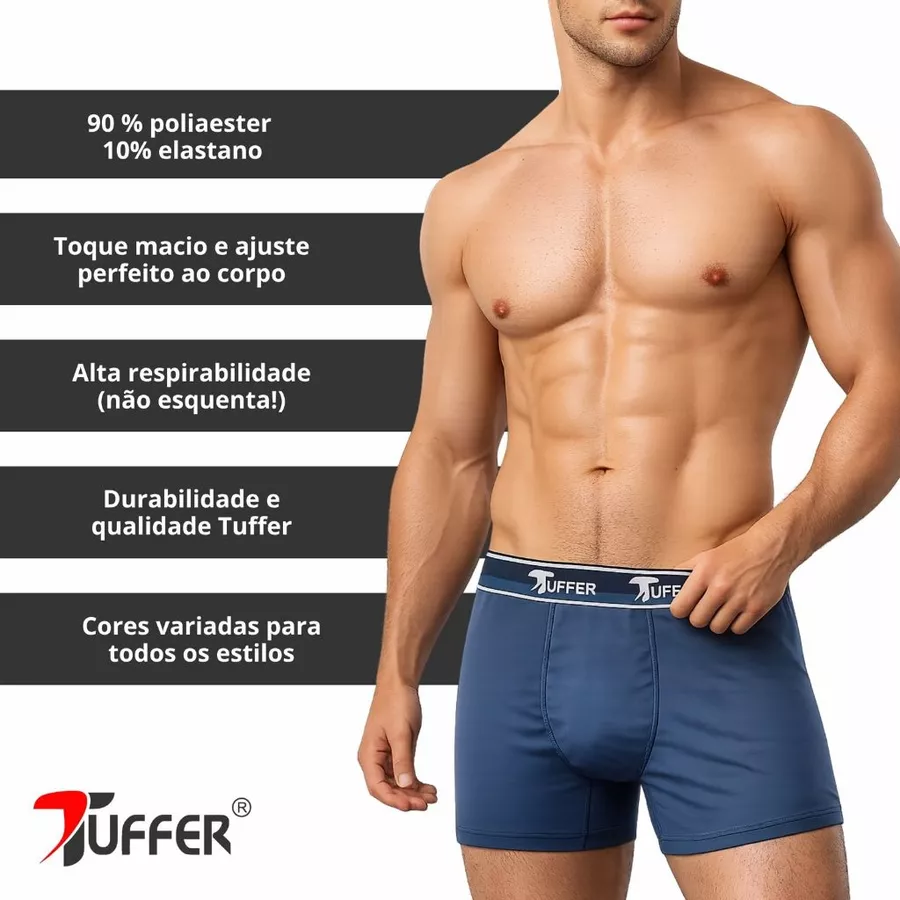 Visual 2 de Kit 5 Cuecas Boxer Masculina Tuffer em Microfibra Qualidade Premium Cueca Box Adulto Conforto para o dia a dia