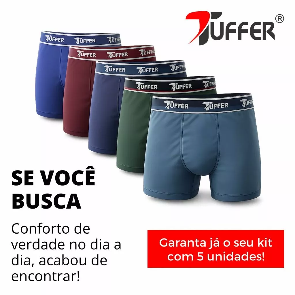 Visual 3 de Kit 5 Cuecas Boxer Masculina Tuffer em Microfibra Qualidade Premium Cueca Box Adulto Conforto para o dia a dia