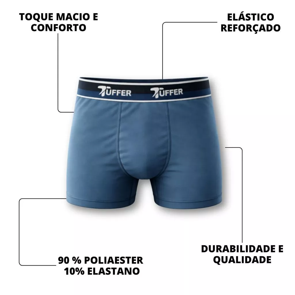 Visual 6 de Kit 5 Cuecas Boxer Masculina Tuffer em Microfibra Qualidade Premium Cueca Box Adulto Conforto para o dia a dia
