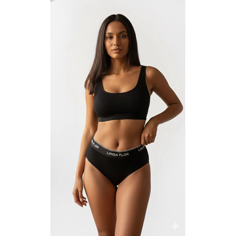 Visual 5 de Kit 10 Calcinhas em Cotton Liso Adulto Tanga Feminina Linda flor Cintura Alta e Forro Calcinha ALGODÃO