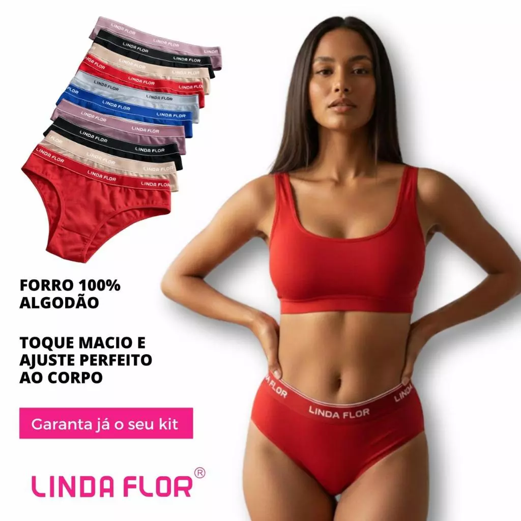Visual 4 de Kit com 5 Calcinhas em Cotton Liso Adulto Tanga Feminina Linda Flor Cintura Alta com Forro Conforto Diário