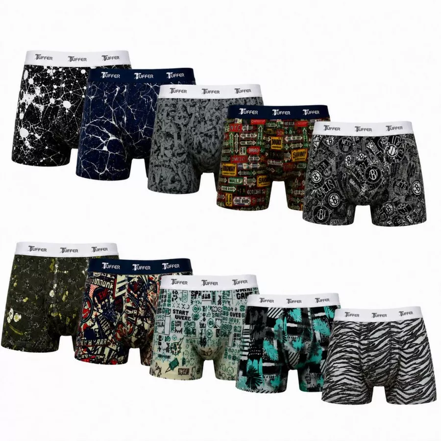 Kit com 10 Cuecas Tuffer Adulto Boxer em Microfibra Estampada Cueca Box Masculina Conforto e Qualidade