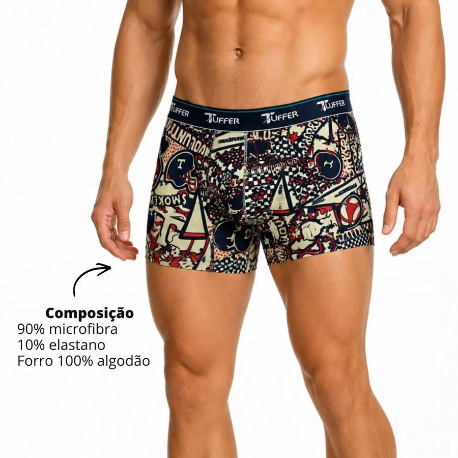 Visual 4 de Kit com 10 Cuecas Tuffer Adulto Boxer em Microfibra Estampada Cueca Box Masculina Conforto e Qualidade