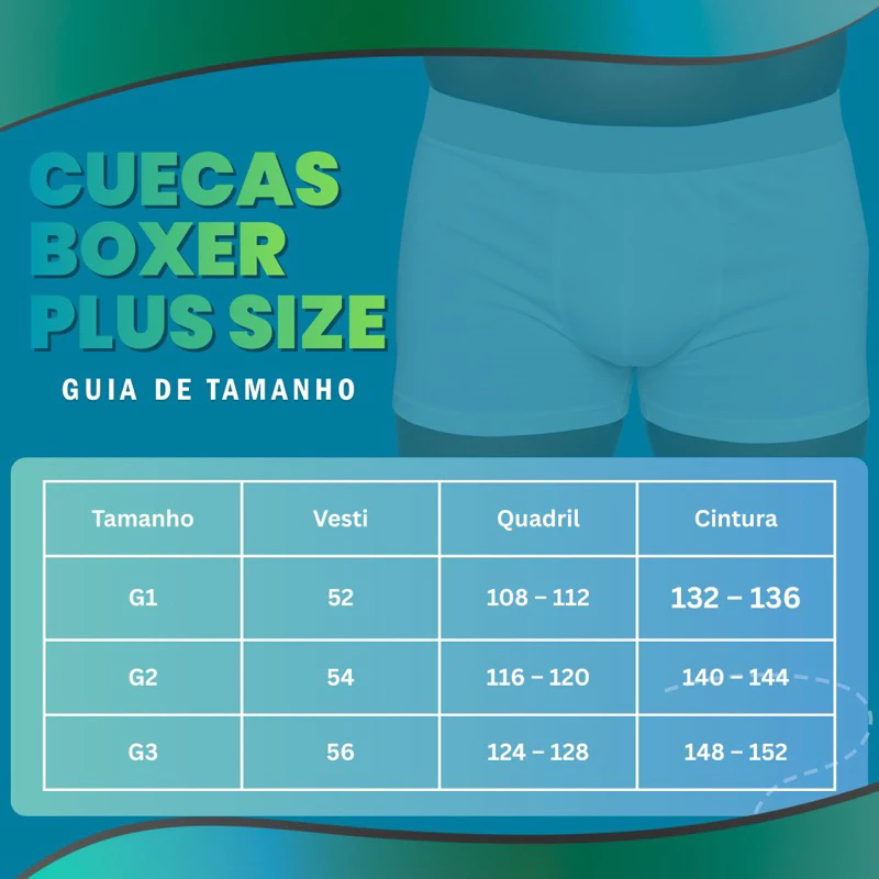 Visual 4 de Kit 5 Cuecas Boxer Plus Size GG1 GG2 GG3 TUFFER em microfibra anti-cofrinho ,não enrola nas pernas