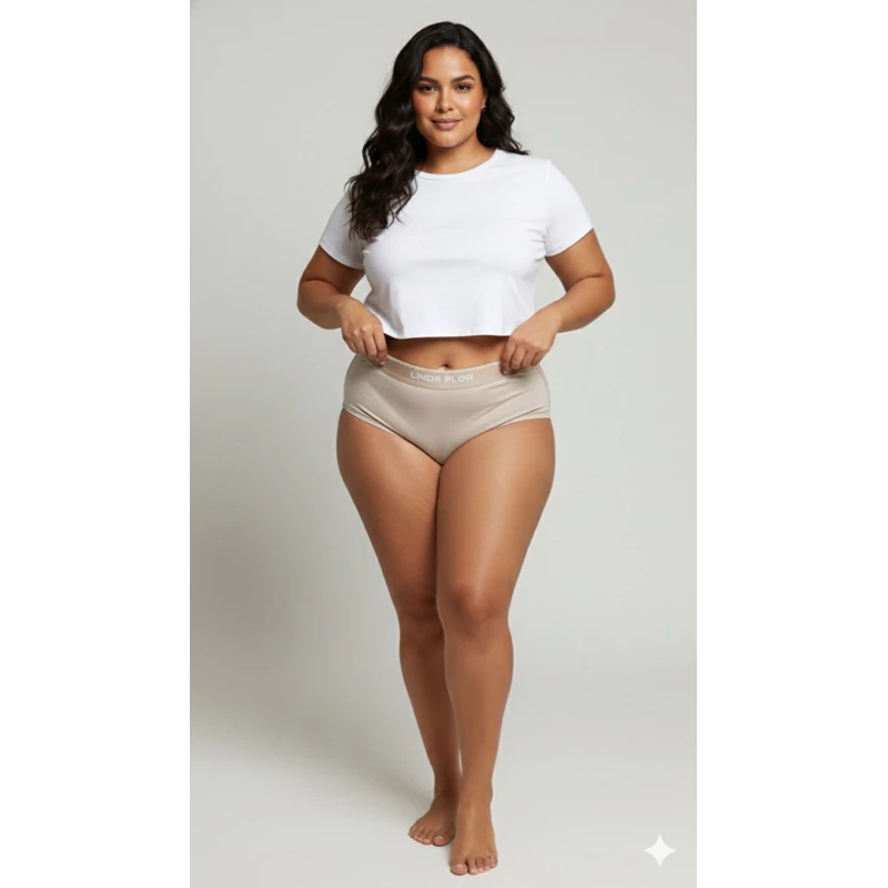 Visual 2 de Kit 5 Tangão Plus Size em Cotton Liso algodão Cos alto linda flor tanga feminina Extra grande