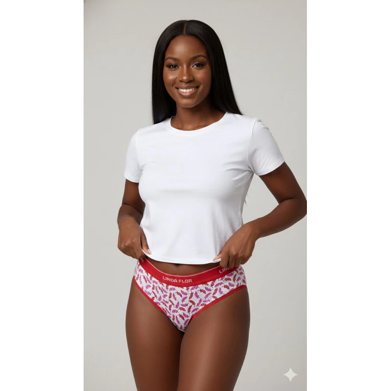 Kit com 10 Calcinhas em Cotton Estampado Tanga Adulto Feminino Linda Flor Cintura Alta com Forro e Conforto Diário.