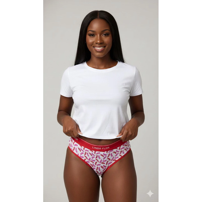 Visual 2 de Kit com 10 Calcinhas em Cotton Estampado Tanga Adulto Feminino Linda Flor Cintura Alta com Forro e Conforto Diário.
