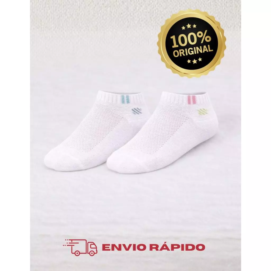 Visual 4 de Kit com 12 Meias Femininas Soquete com Detalhes em Fios de Algodão Tecido Macio Respirável do 34 ao 39