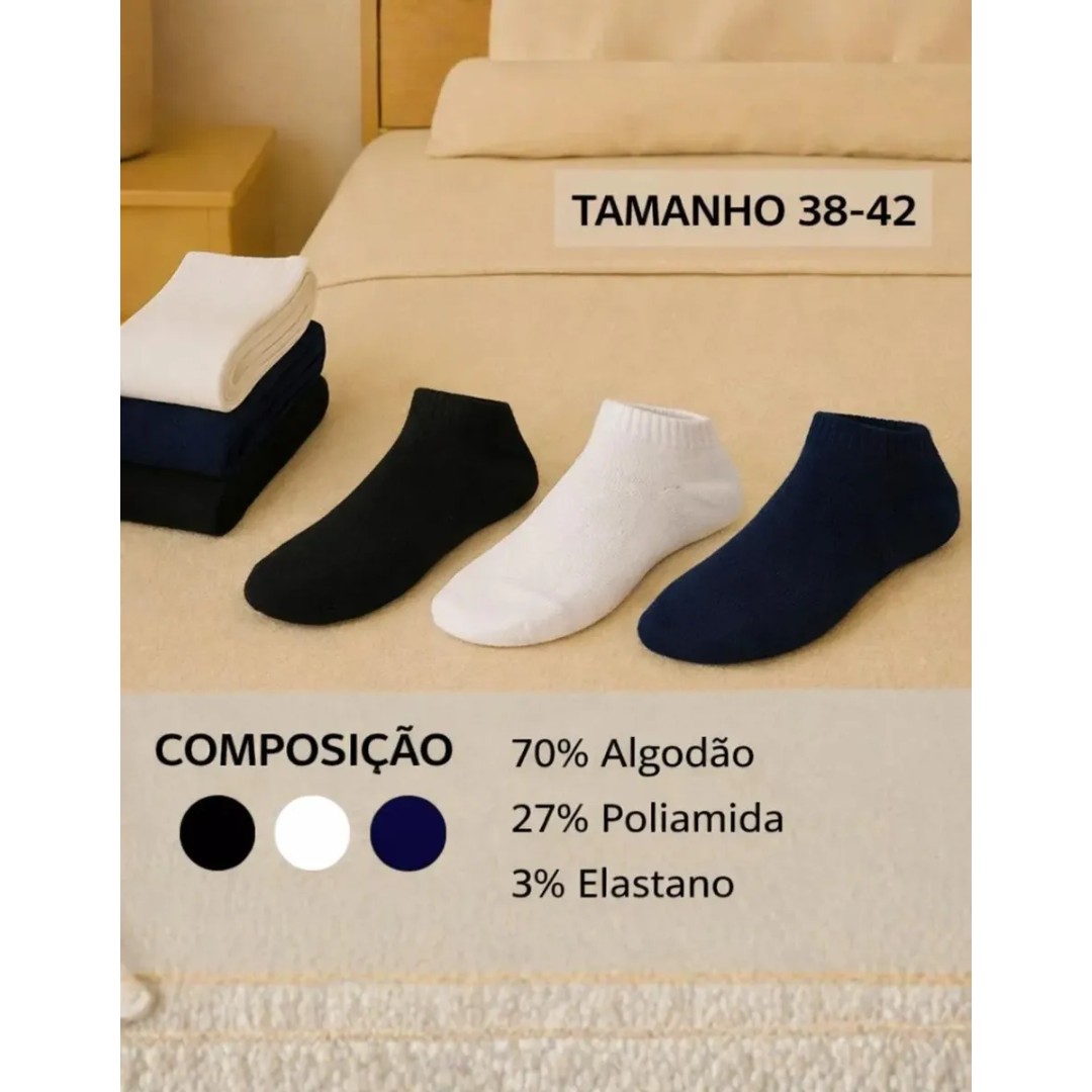 Visual 6 de Kit 12 Pares Masculina Soquete Em Fios De Algodão