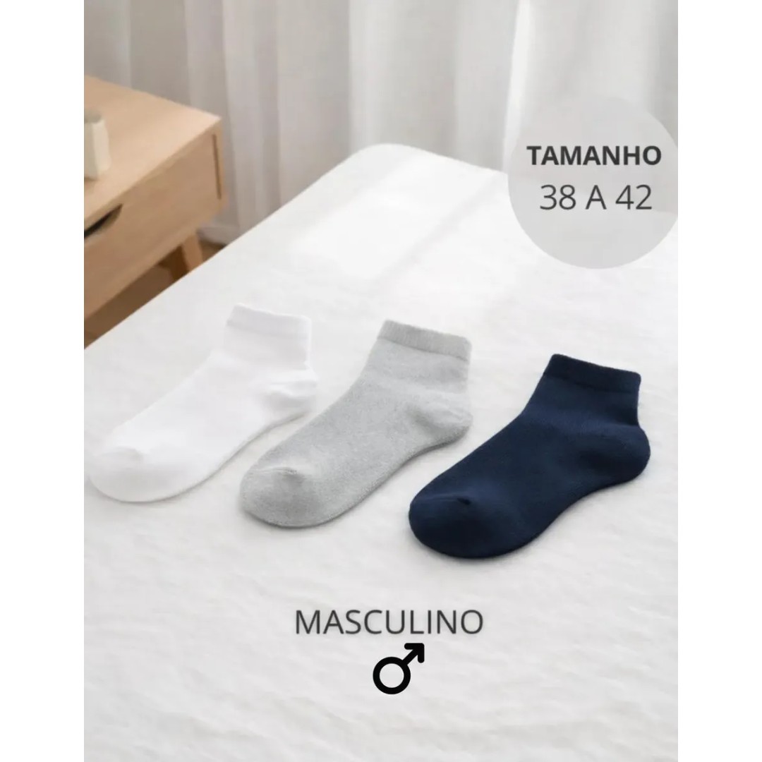 Visual 5 de Kit 12 Pares Masculina Soquete Em Fios De Algodão