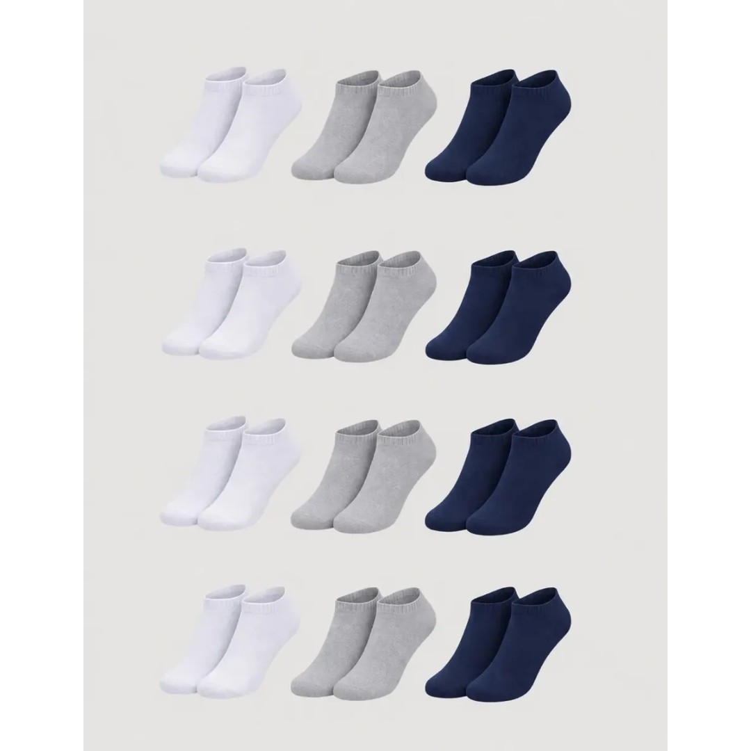 Visual 3 de Kit 12 Pares Masculina Soquete Em Fios De Algodão