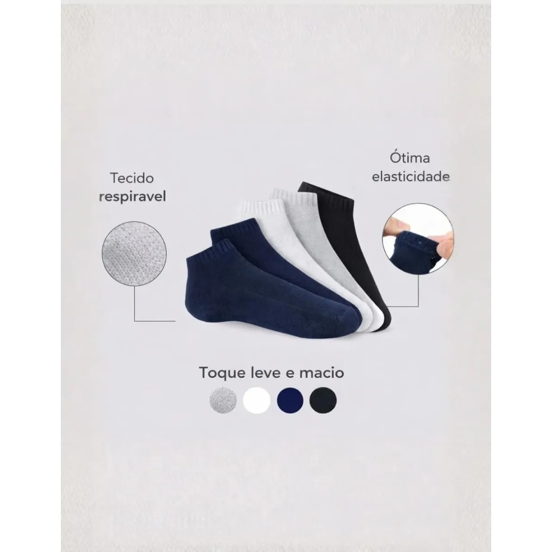 Visual 4 de Kit 12 Pares Masculina Soquete Em Fios De Algodão