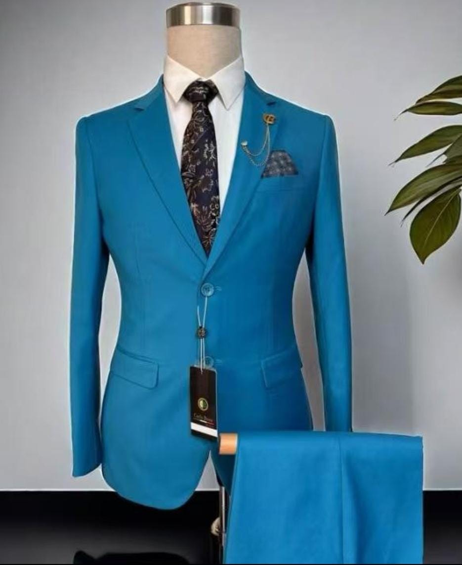 LIGHT BLUE COMPLETE Men Official Suits, 2 buttons, 2 slits,