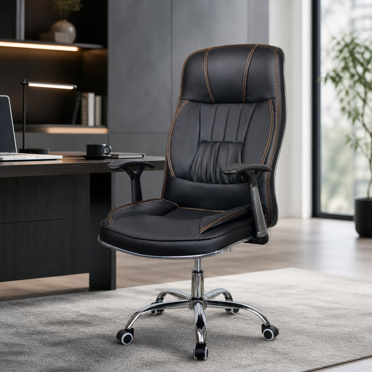 High Back Ergonomic Office Chair - Leather, Adjustable Height, 360° Swivel