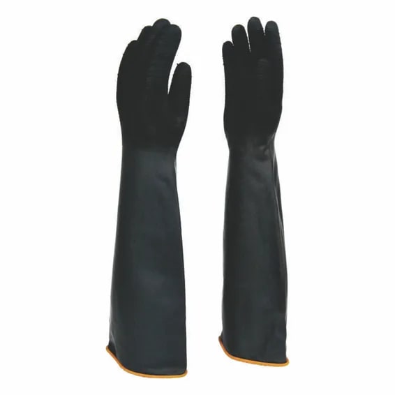BLACK RUBBER CHEMICAL GLOVES SHOULDER