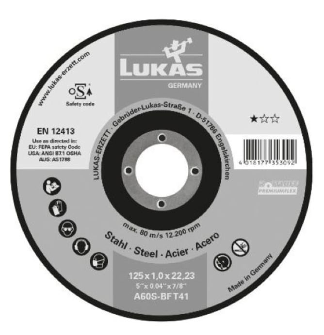  LUKAS CUTTING DISCS FOR STEEL 115 X 2.5 X23MM A30T-BF STEEL