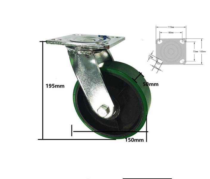BOCASTORS & WHEELS -150MM FIXED CASTOR IRON - CAST IRON PU WHEEL 2