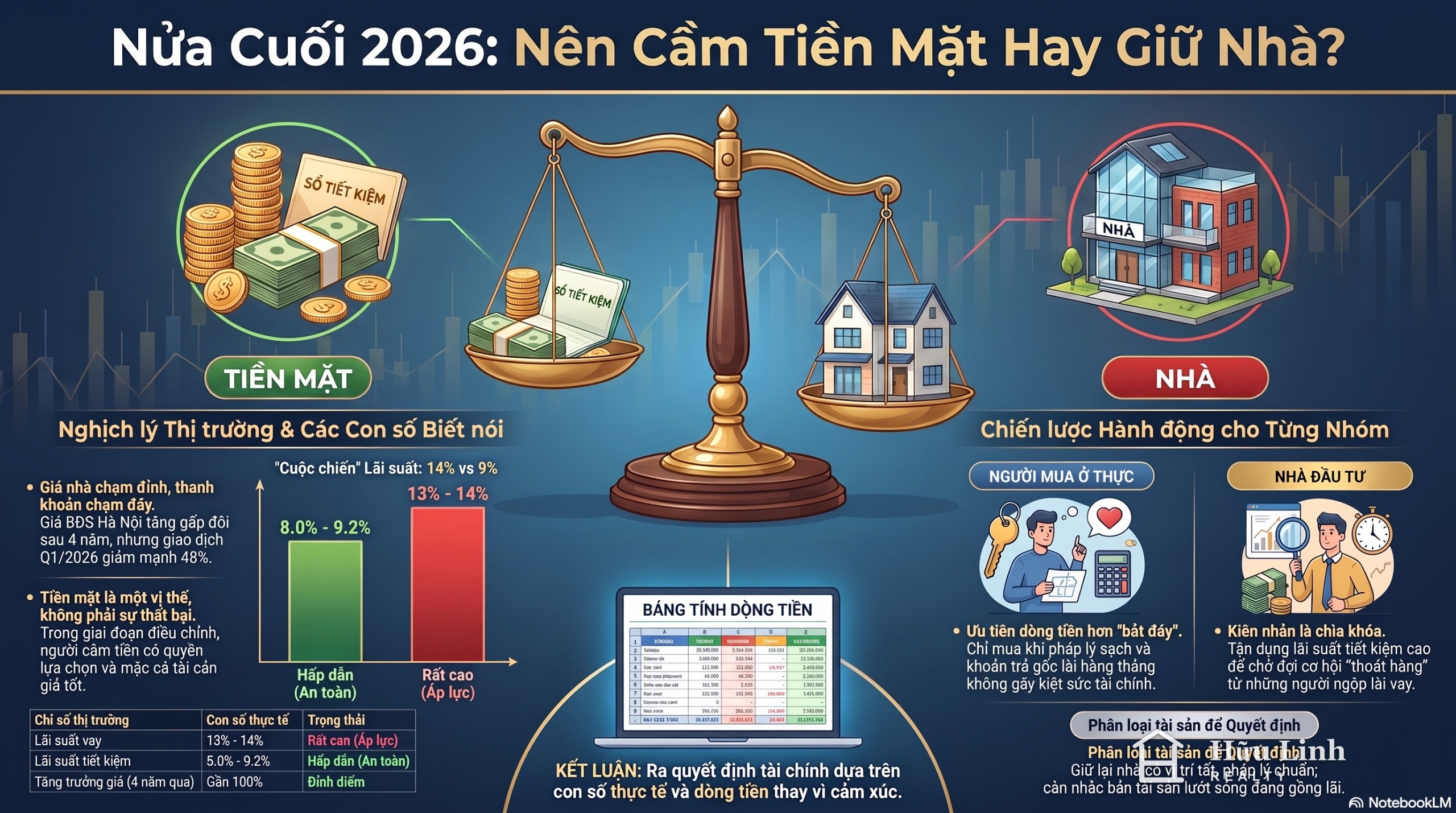 Infographic Nửa cuối 2026: nên cầm tiền mặt hay cầm nhà?