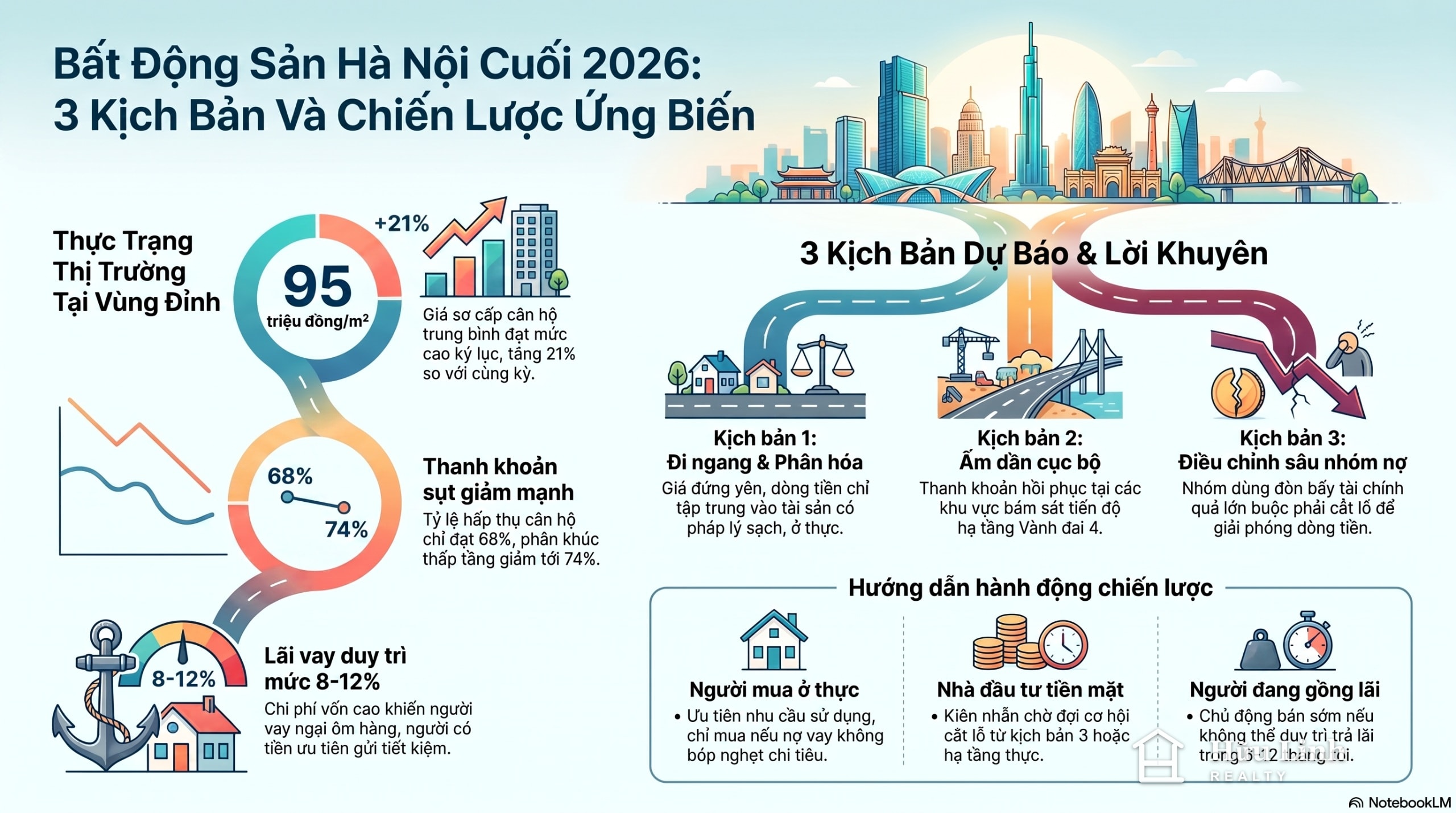 Infographic Bất động sản Hà Nội cuối 2026: ba kịch bản dễ xảy ra nhất