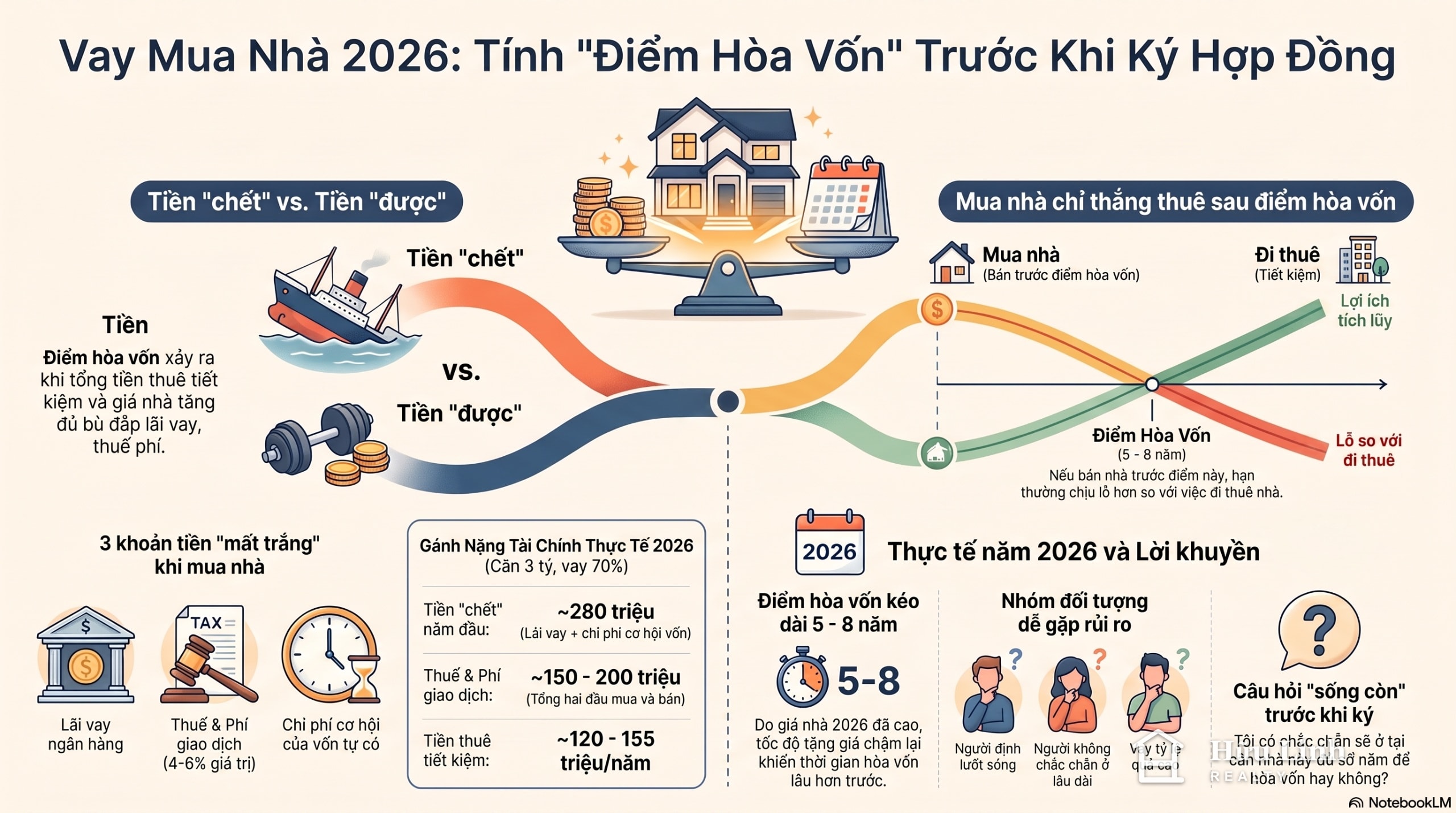 Infographic Vay mua nhà 2026: tính điểm hòa vốn trước khi ký