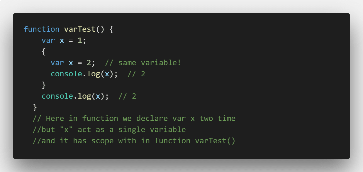scope of var in a function