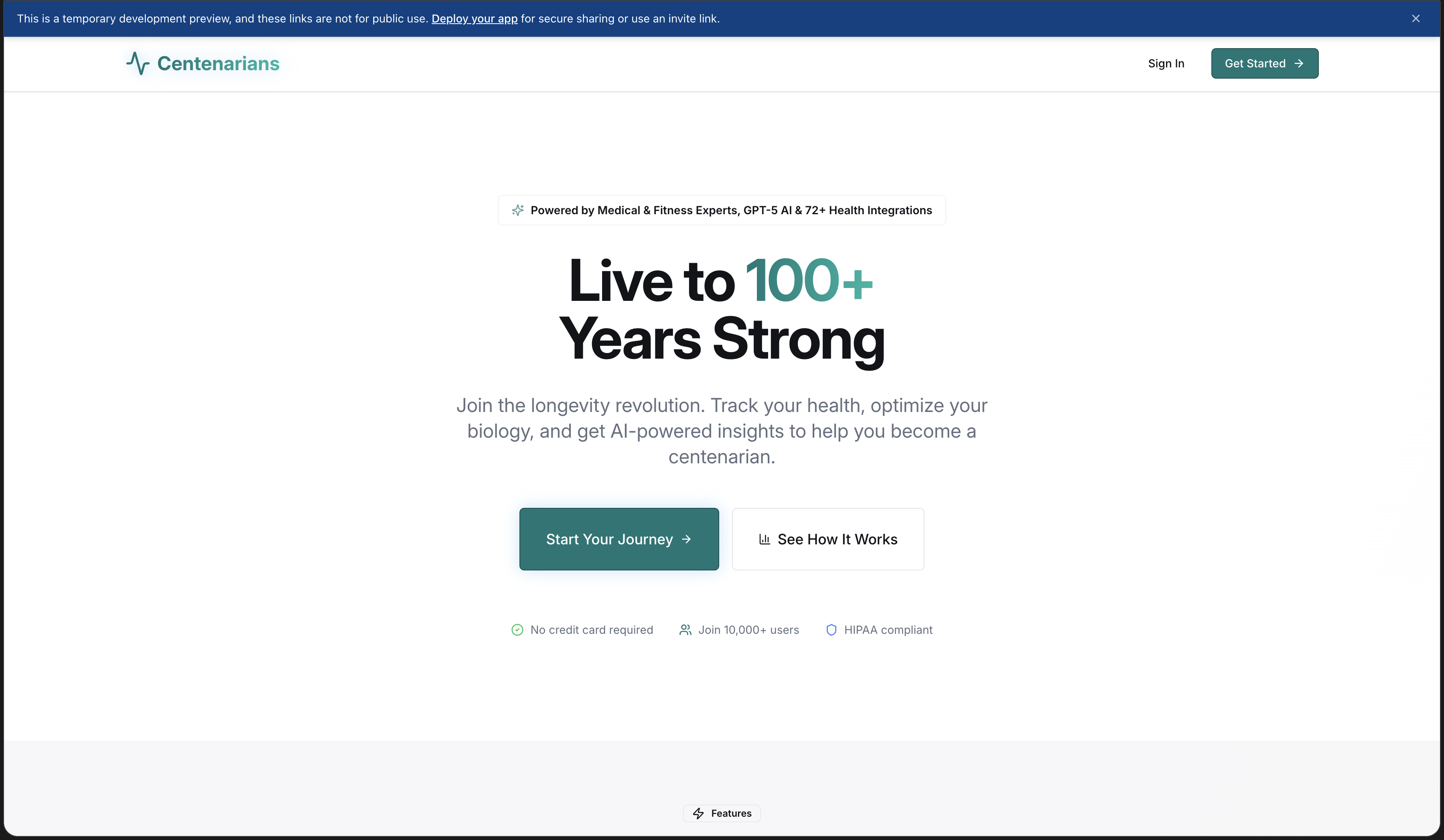 Screenshot of Centenarian App