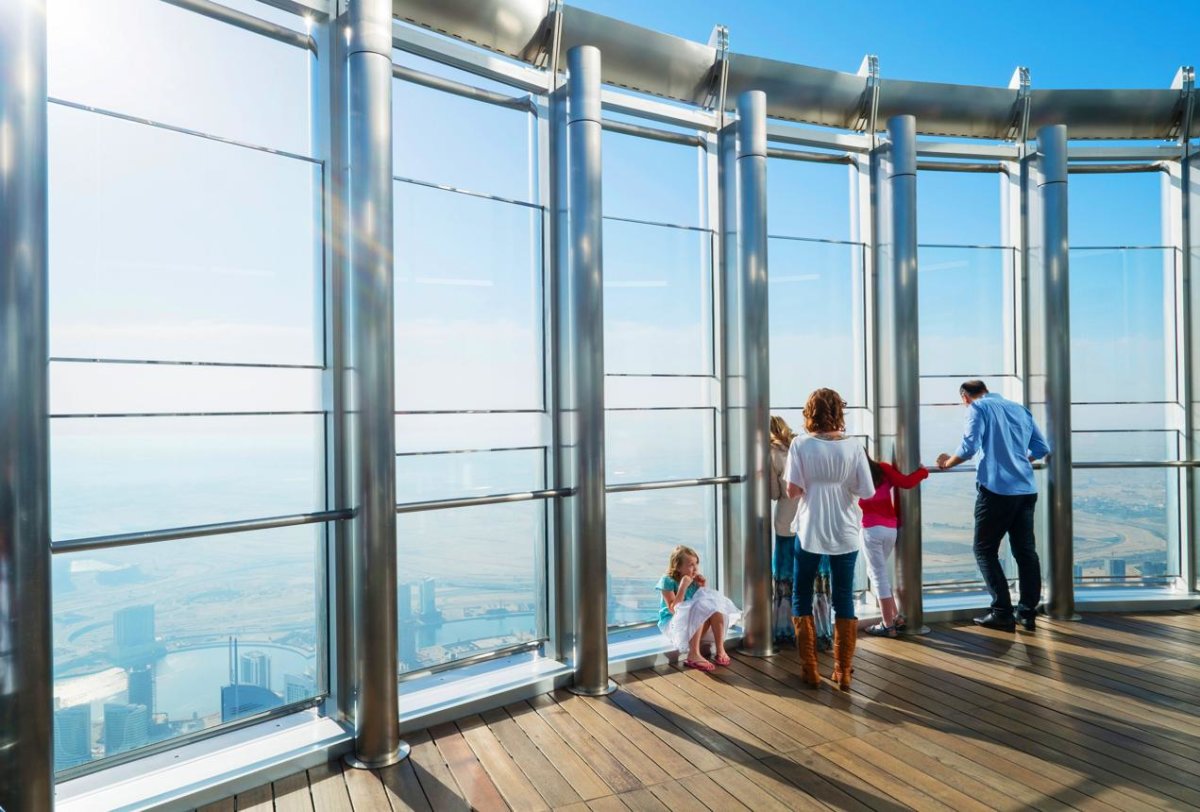 Text: Burj Khalifa top floors and Sky Views observation deck