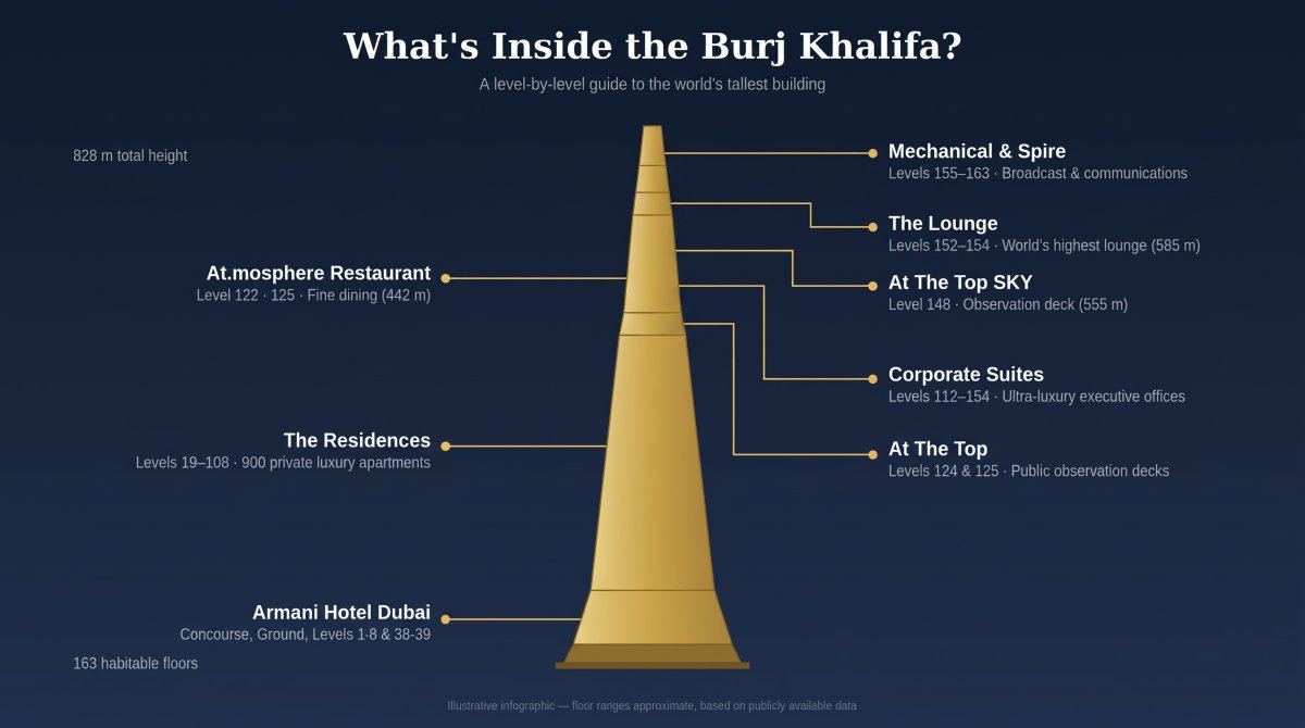Burj Khalifa floors infographic showing all building levels