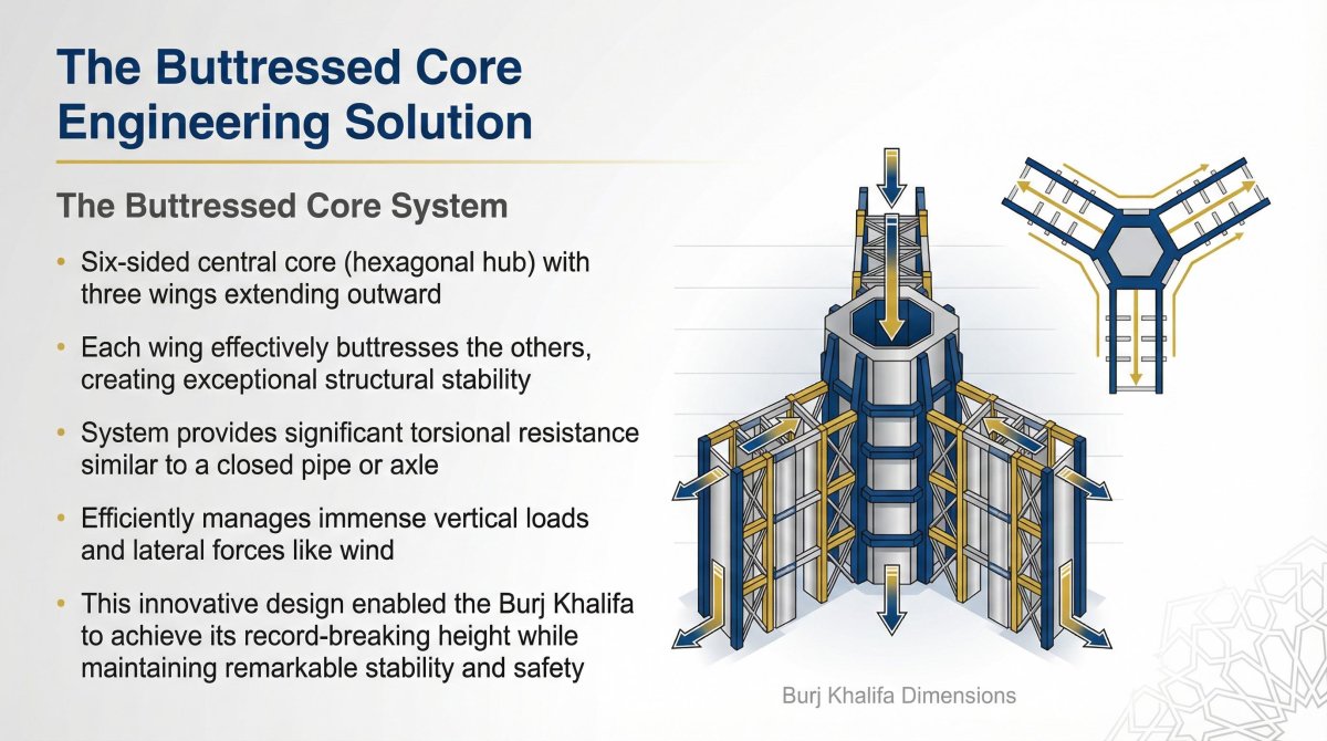 Y-shaped Burj Khalifa architectural design and central core