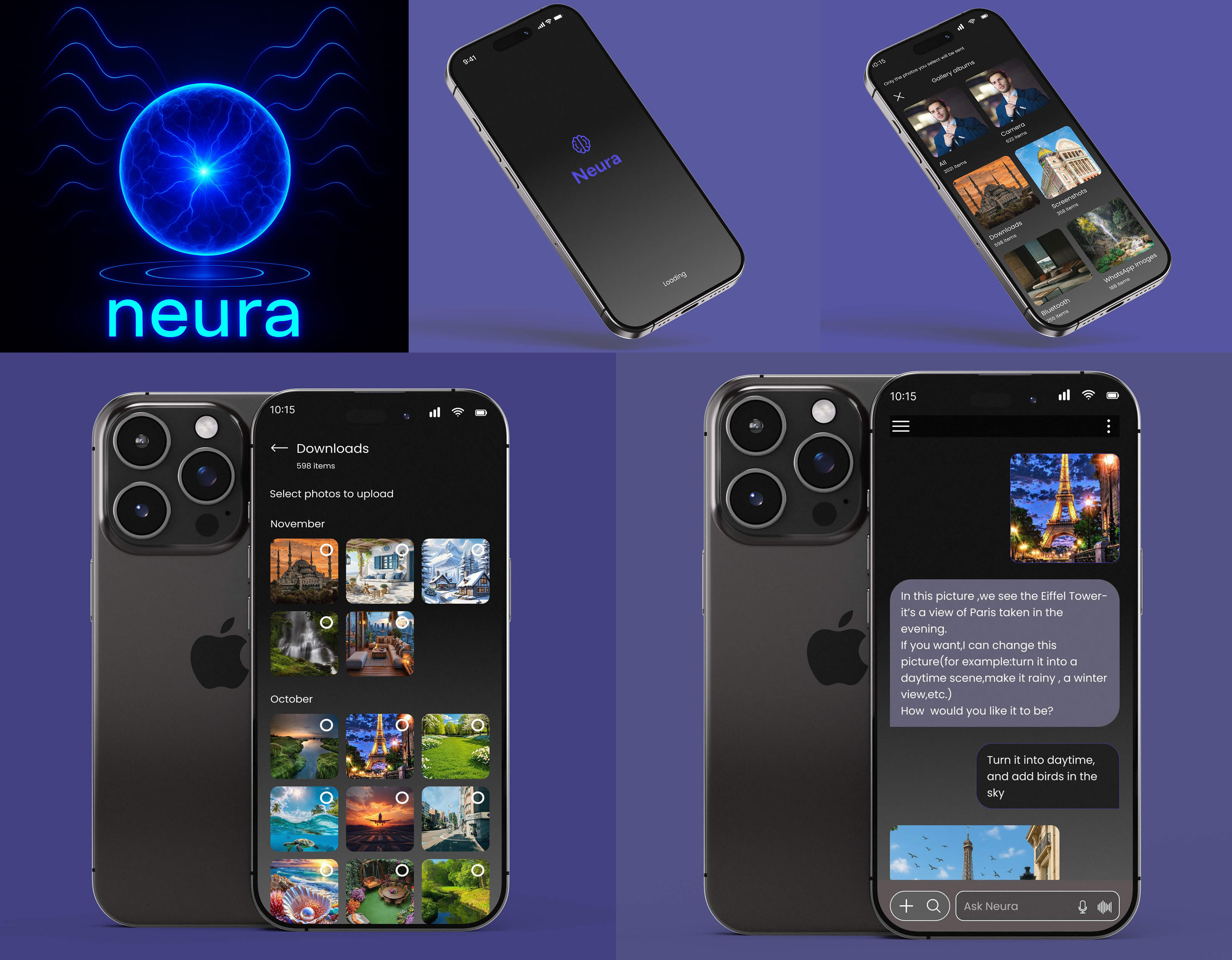 AI Mobil Tətbiq - 50 Ekran - Light/Dark Mode
