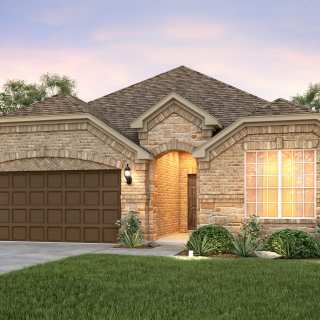 The Mckinney, a one-story home with 2-car cedar garage, shown with Home Exterior C 