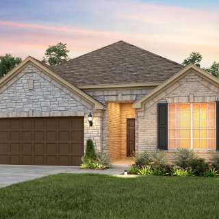 The Mckinney, a one-story home with 2-car cedar garage, shown with Home Exterior D 