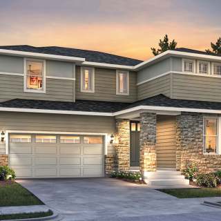 The Roslyn, a single family, two-story home with a two-car garage shown in Exterior Home Design C.