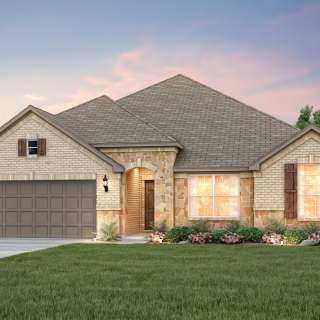 The Northlake, a one-story home with shutters and 2-car garage, shown with Home Exterior D