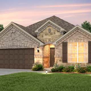 The Sheldon, a one-story home with 2-car cedar garage, shown with Home Exterior C 