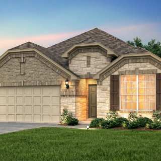 The Sheldon, a one-story home with 2-car garage, shown with Home Exterior D	