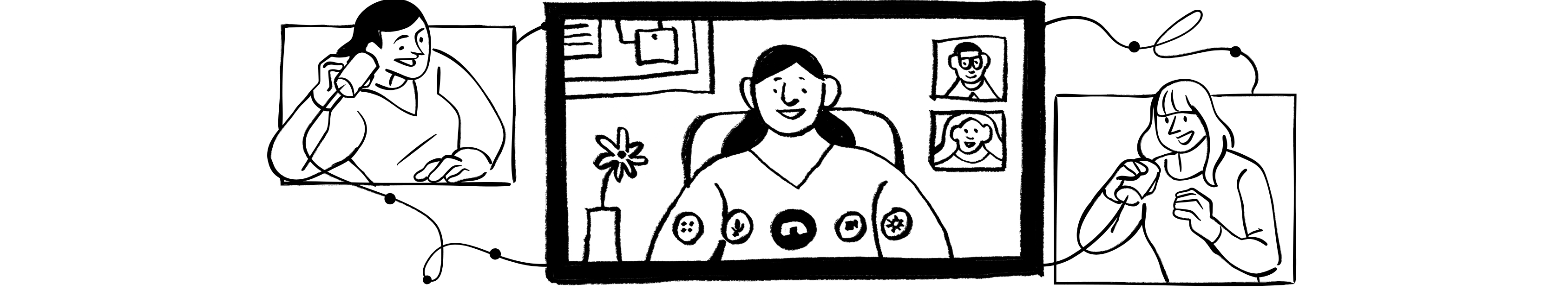 A doodle illustration showing people connecting