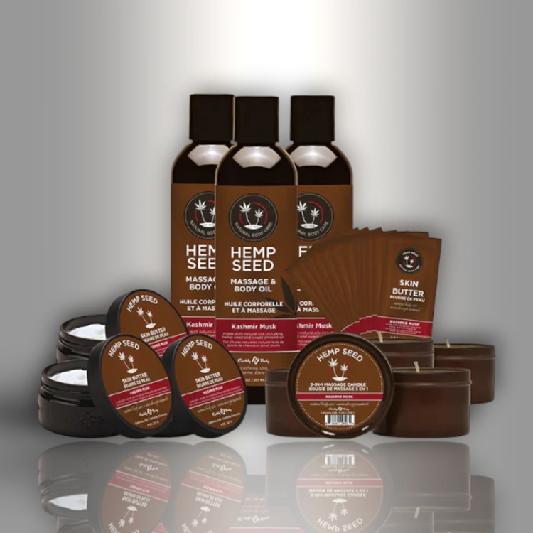 PlayLoveToys - products/hemp-seed-new-fragrance-prepack-in-kashmir-musk-includes-3-of-each-skin-butter-8oz-massage-oil-8oz-massage-candle