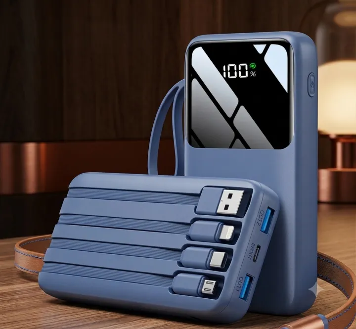 10000mAh Fast Charging Portable Power Bank with LED Digital Display & Built-in Cables