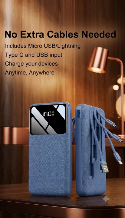 10000mAh Fast Charging Portable Power Bank with LED Digital Display & Built-in Cables - Image 2
