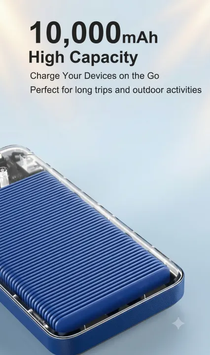 10000mAh Fast Charging Portable Power Bank with LED Digital Display & Built-in Cables - Image 4