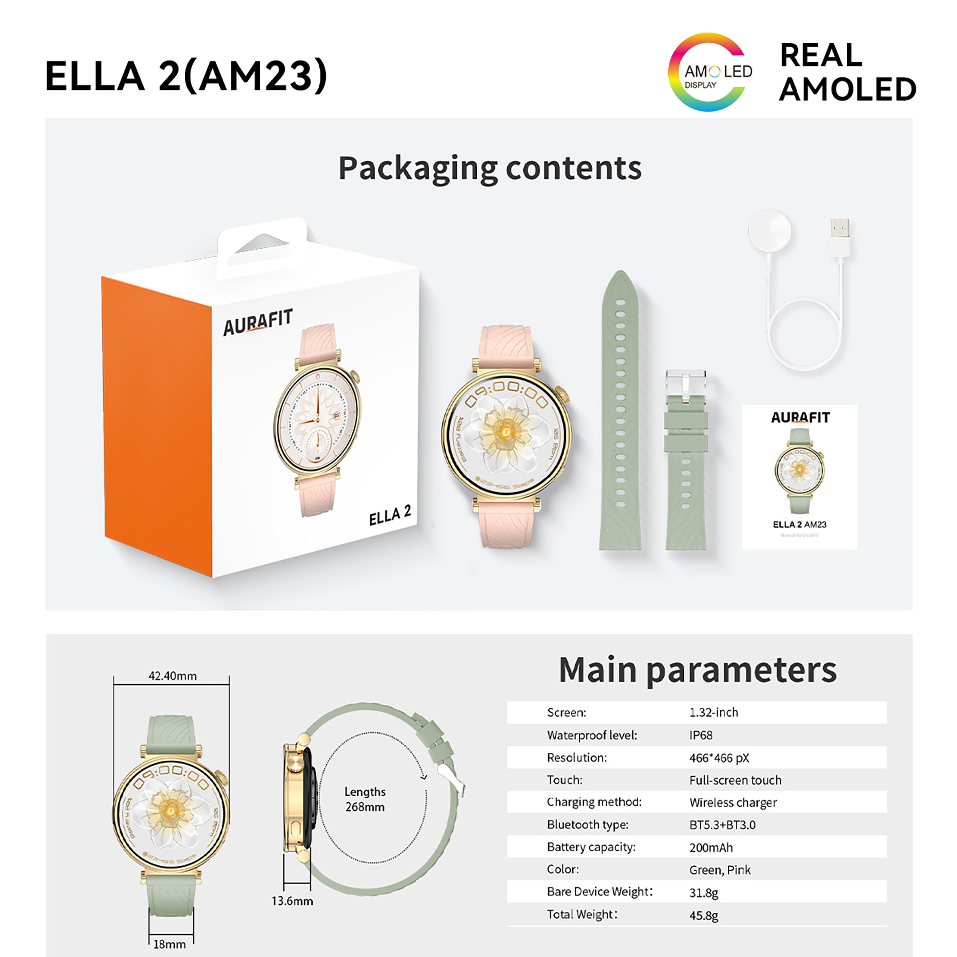 AuraFit ELLA 2 AM23 AMOLED Smartwatch – Champagne (Includes Free Extra Strap) - Image 7