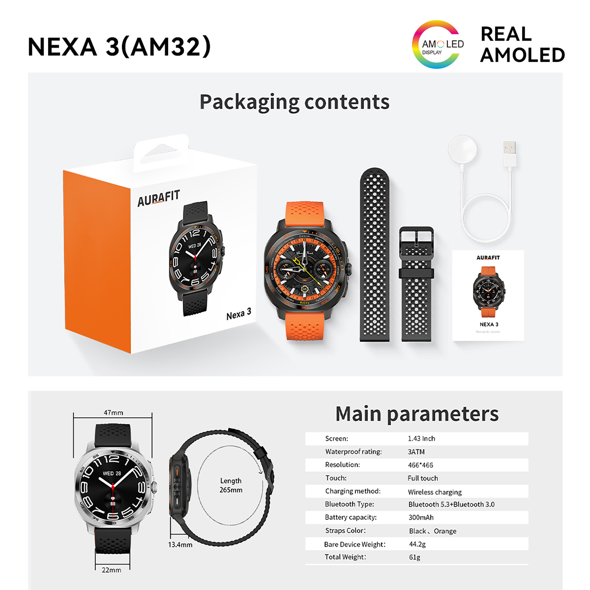 AuraFit AM34 Smartwatch – Gun Metal (Includes Free Extra Strap) - Image 6