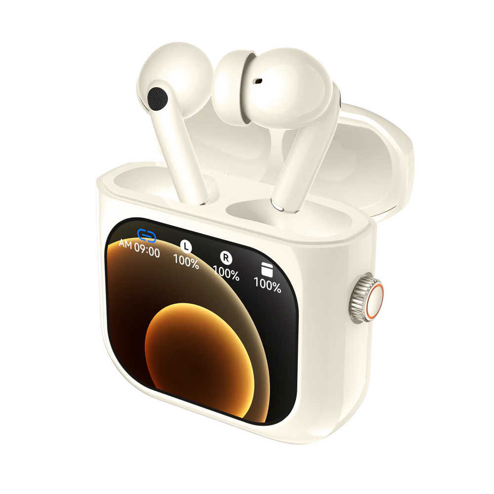 AuraFit X6 AirPods Smart Display Earbuds with 4GB Storage – Available in Black & White - Image 2