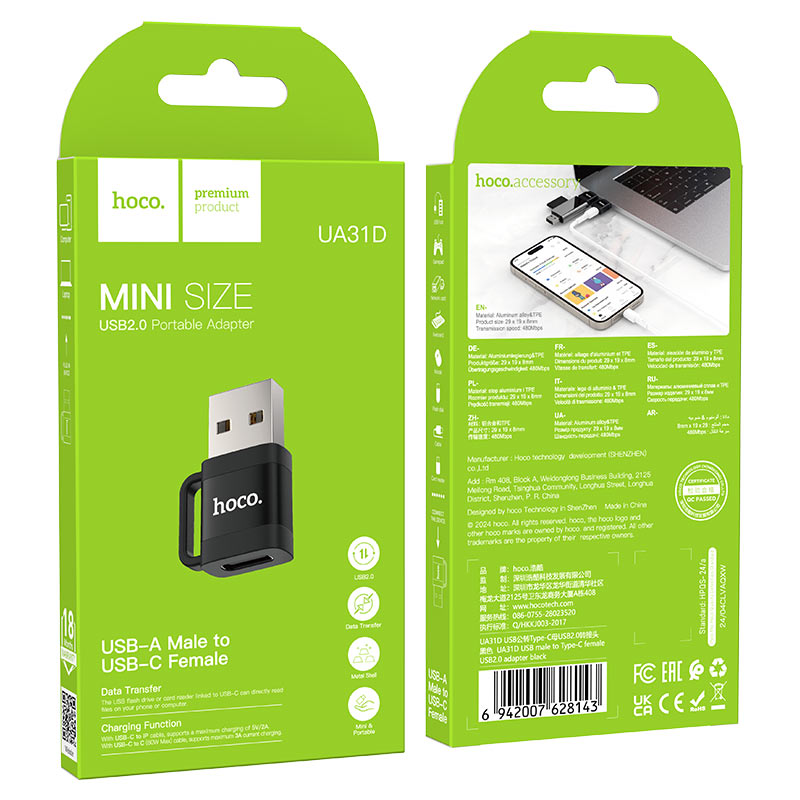 HOCO UA31C Type-C Male to USB Female OTG Adapter – Black - Image 5